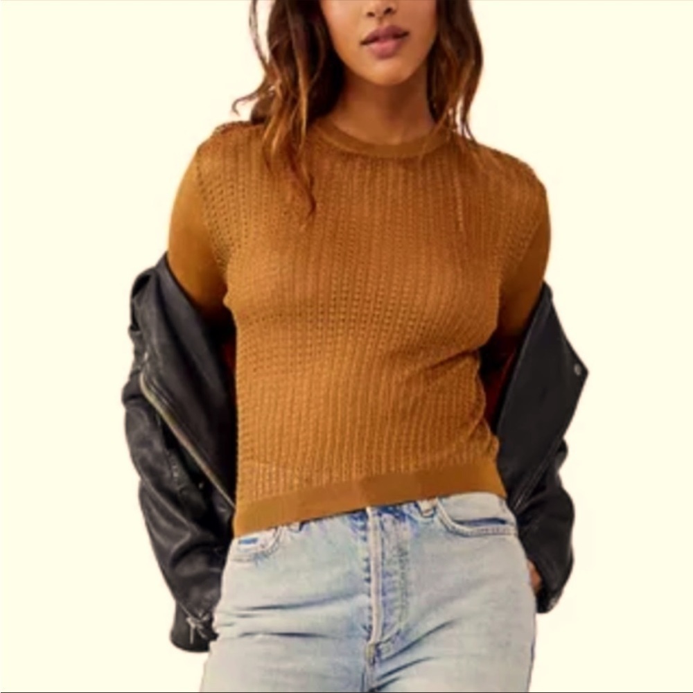 Free People Tiger Eye Knit Sweater Long Sleeve Crew Neck Size‎ L